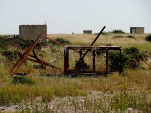 The derelict remains of the military base on Orfordness.